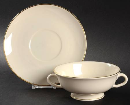 Gold Horizon Footed Cream Soup Bowl & Saucer Set