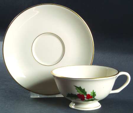 Holly Footed Cup & Saucer Set