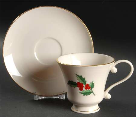 Holly Footed Cup & Saucer Set