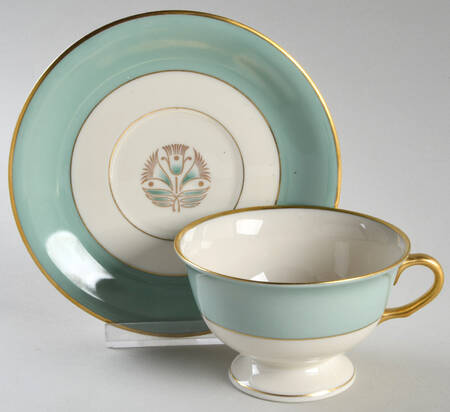 Malvern (Green&Gold Flower) Footed Cup & Saucer Set