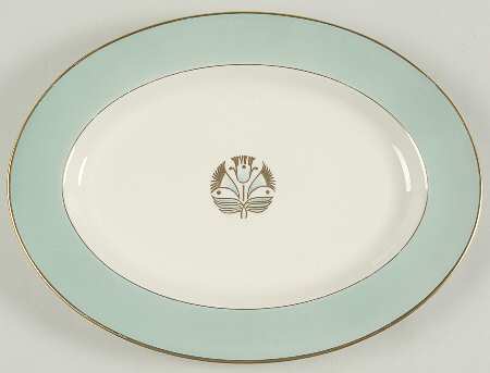 Malvern (Green&Gold Flower) 12" Oval Serving Platter