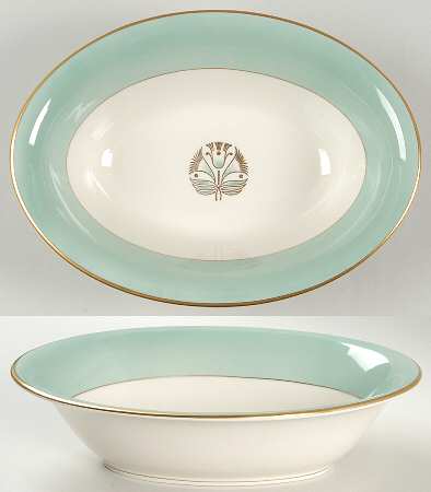 Malvern (Green&Gold Flower) 9" Oval Vegetable Bowl