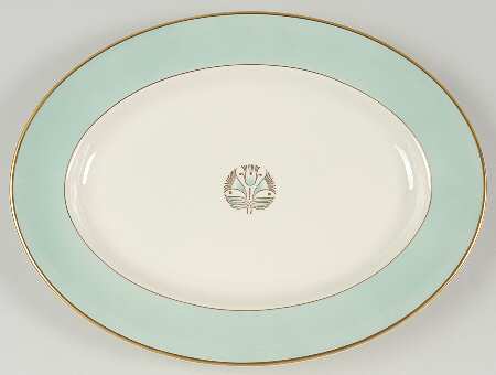 Malvern (Green&Gold Flower) 15" Oval Serving Platter