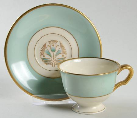 Malvern (Green&Gold Flower) Footed Demitasse Cup & Saucer Set