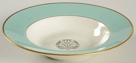 Malvern (Green&Gold Flower) Rim Soup Bowl