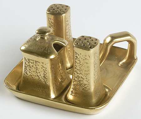 Plain Encrusted Individual Salt & Pepper, Mustard with Lid & Tray