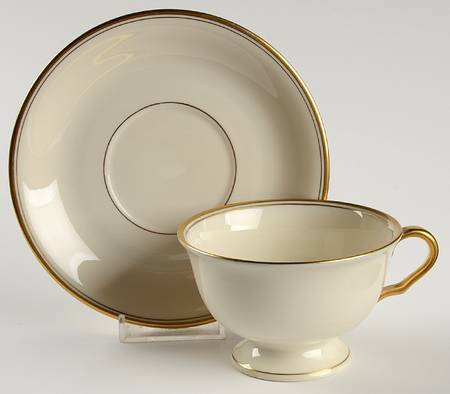 Puritan (Cream, Double Trim) Footed Cup & Saucer Set