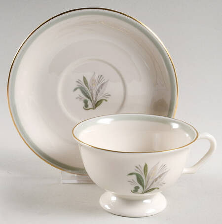 Reverie Gray (Gold Trim) Footed Cup & Saucer Set