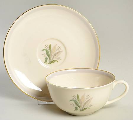 Reverie Gray (Gold Trim) Flat Cup & Saucer Set