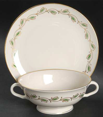 Symphony Green Footed Cream Soup Bowl & Saucer Set