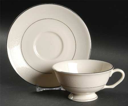 Venetia (Cream, Thin Platinum Trim) Footed Cup & Saucer Set