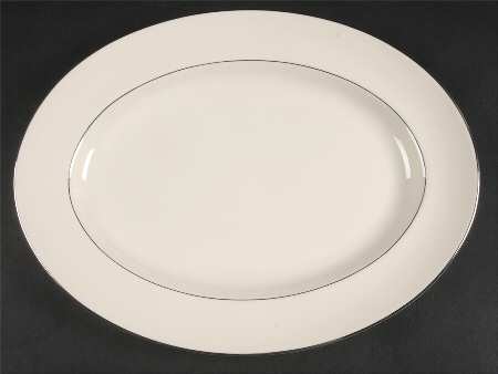 Venetia (Cream, Thin Platinum Trim) 12" Oval Serving Platter