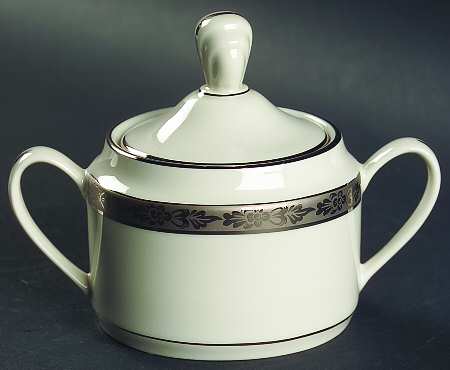 Venetian (White, Wide Platinum Encrusted Band) Sugar Bowl & Lid