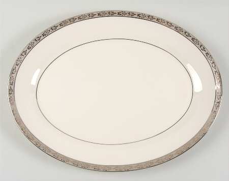 Venetian (White, Wide Platinum Encrusted Band) 14" Oval Serving Platter