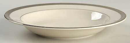 Venetian (White, Wide Platinum Encrusted Band) Large Rim Soup Bowl