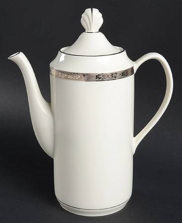 Venetian (White, Wide Platinum Encrusted Band) Tea/Coffee Pot & Lid