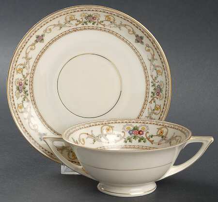 Persian Footed Cream Soup Bowl & Saucer Set