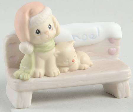Sugar Town Figurines & Houses Ship-Dog & Kitten On A Bench - With Box, Ship Trademark
