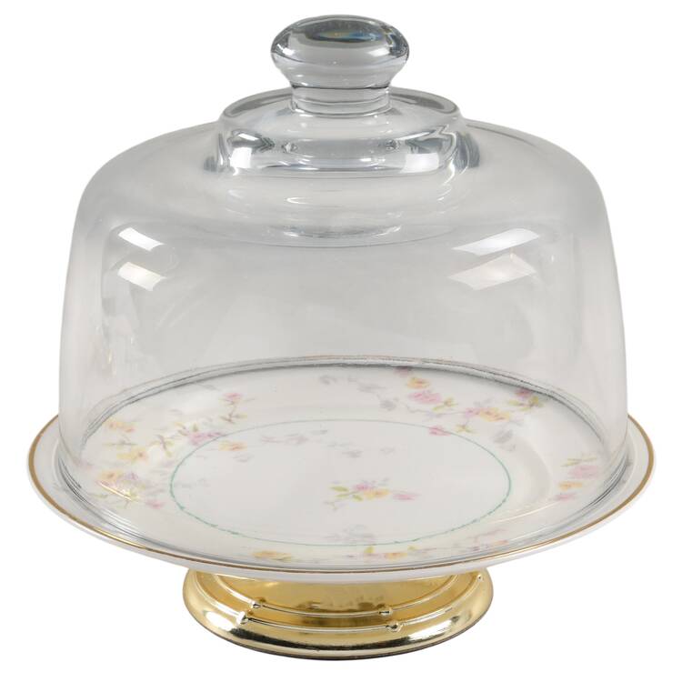 1126 6 1/2"-7 1/2" Footed Cheese Plate w/ Glass Dome HC