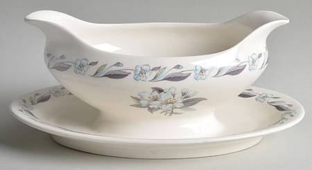Blue Azalea Gravy Boat with Attached Underplate