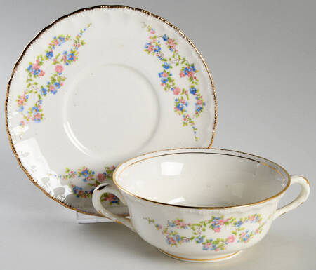 Blue Belle Footed Cream Soup Bowl & Saucer Set
