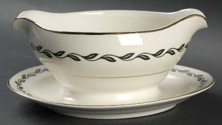 Black Laurel Gravy Boat with Attached Underplate