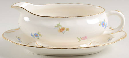 Pinafore (Brushed Gold Trim) Gravy Boat & Underplate/Relish