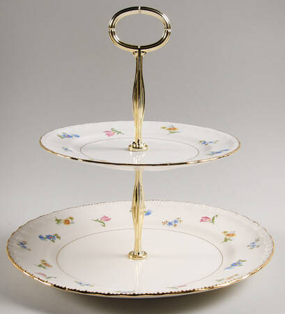 Pinafore (Brushed Gold Trim) 6 5/8"-10"  2 Tiered Serving Tray (Dp, Sp) HC