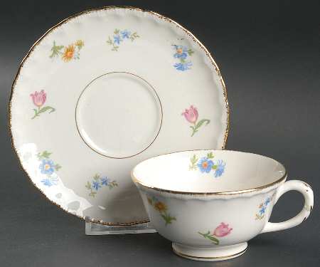 Pinafore (Brushed Gold Trim) Footed Cup & Saucer Set