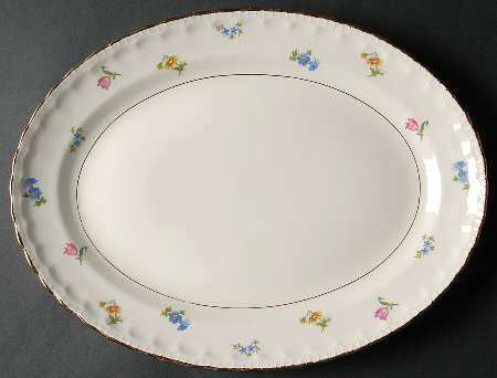 Pinafore (Brushed Gold Trim) 15" Oval Serving Platter