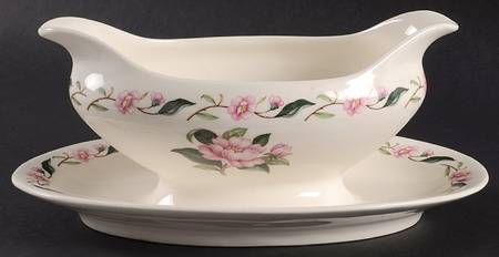 Pink Peony Gravy Boat with Attached Underplate