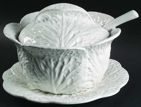 Cabbage White Tureen & Lid w/Ladle & Underplate