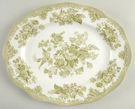 Asiatic Pheasants Green 12" Oval Serving Platter