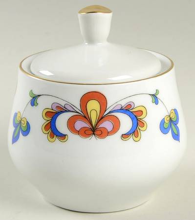 Farmer's Rose (Rim, Gold Trim) Sugar Bowl & Lid