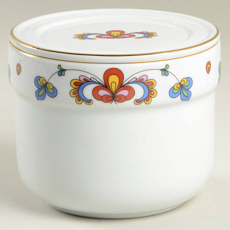 Farmer's Rose (Rim, Gold Trim) Herring Bowl & Lid