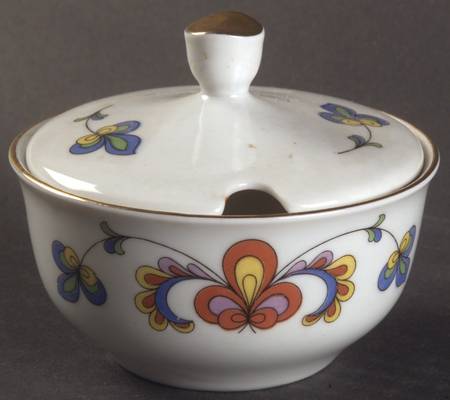 Farmer's Rose (Rim, Gold Trim) Sugar Bowl & Lid