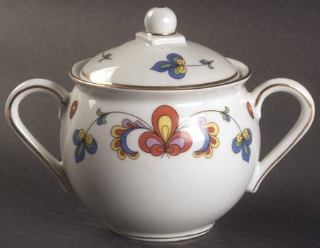 Farmer's Rose (Rim, Gold Trim) Sugar Bowl & Lid