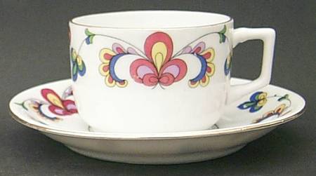 Farmer's Rose (Rim, Gold Trim) Flat Demitasse Cup & Saucer Set