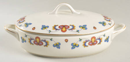 Farmer's Rose (Rim, Gold Trim) Oval Covered Vegetable