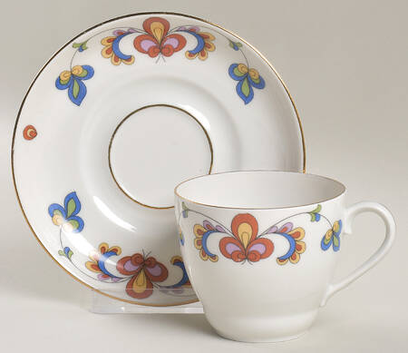 Farmer's Rose (Rim, Gold Trim) Flat Cup & Saucer Set