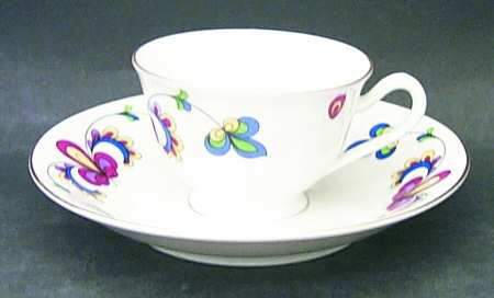 Farmer's Rose (Rim, Gold Trim) Footed Demitasse Cup & Saucer Set