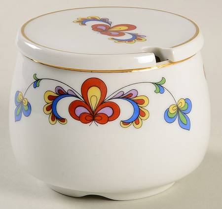 Farmer's Rose (Rim, Gold Trim) Sugar Bowl & Lid