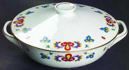 Farmer's Rose (Rim, Gold Trim) Round Covered Vegetable