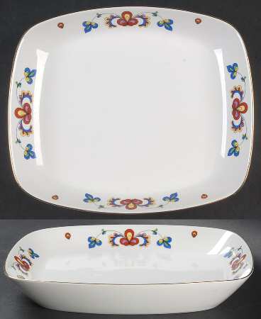Farmer's Rose (Rim, Gold Trim) 10" Rectangular Vegetable Bowl