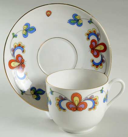 Farmer's Rose (Rim, Gold Trim) Footed Cup & Saucer Set