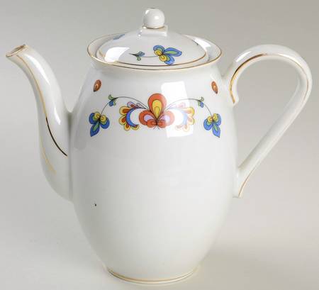 Farmer's Rose (Rim, Gold Trim) Coffee Pot & Lid