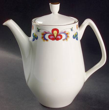 Farmer's Rose (Rim, Gold Trim) Coffee Pot & Lid