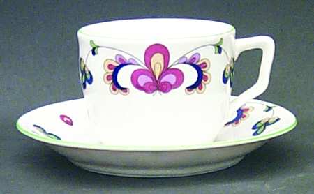 Farmer's Rose (Green Trim) Flat Demitasse Cup & Saucer Set