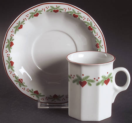 Hearts & Pines (Multisided) Flat Cup & Saucer Set