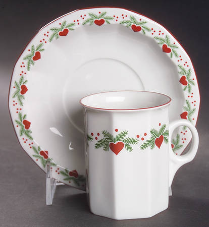 Hearts & Pines (Multisided) Flat Cup & Saucer Set by Porsgrund